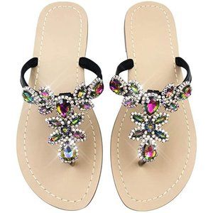 NEW Sparkling Bling Swarovski Crystal Rhinestone Sandals Beach Wedding S…